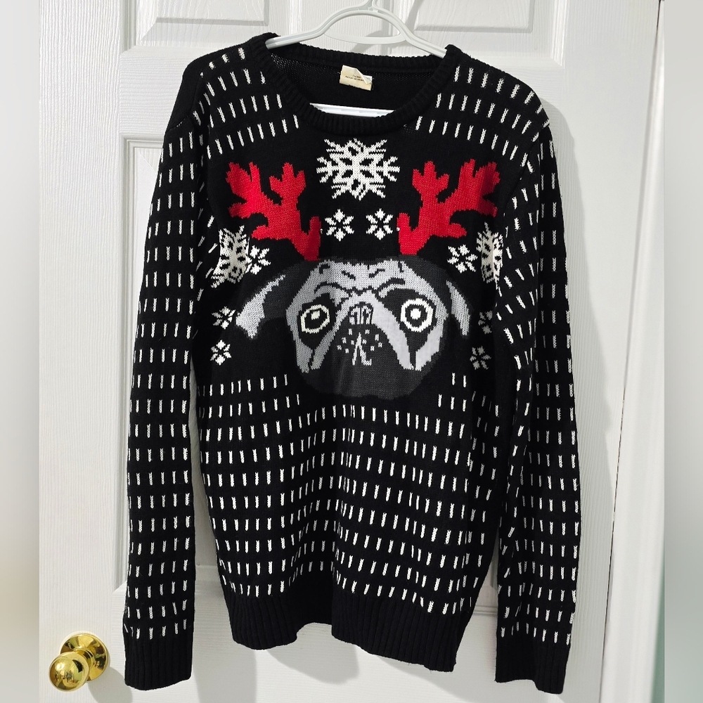 H&M Men's Ugly Christmas Sweater Pug Reindeer Size L